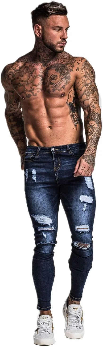 GINGTTO Men's Skinny Jeans Stretch Ripped Tapered Leg