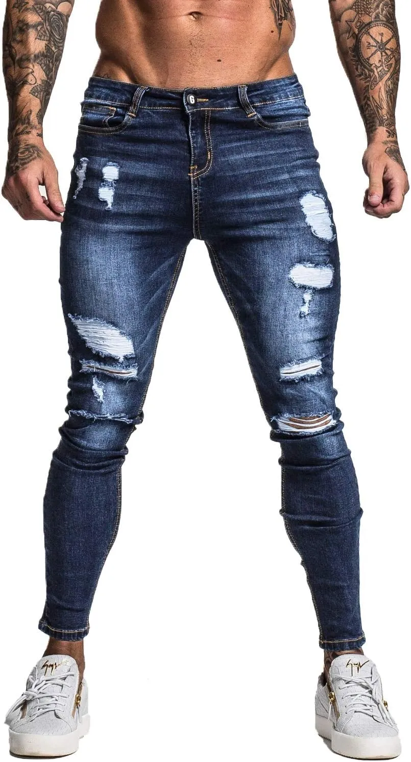 GINGTTO Men's Skinny Jeans Stretch Ripped Tapered Leg
