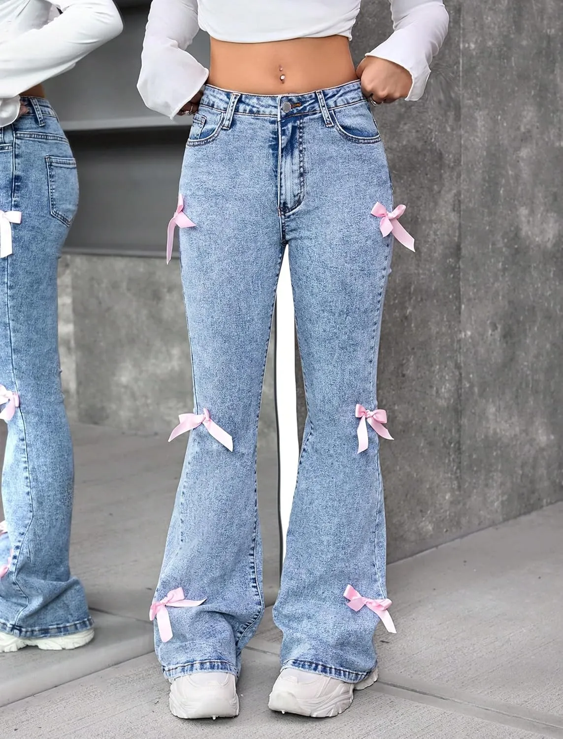 Girls Jeans Flare/Bell Bottom Bow Jeans for Teen Girls High Waist Cute Y2K Stretch Denim Pants 13-16Y