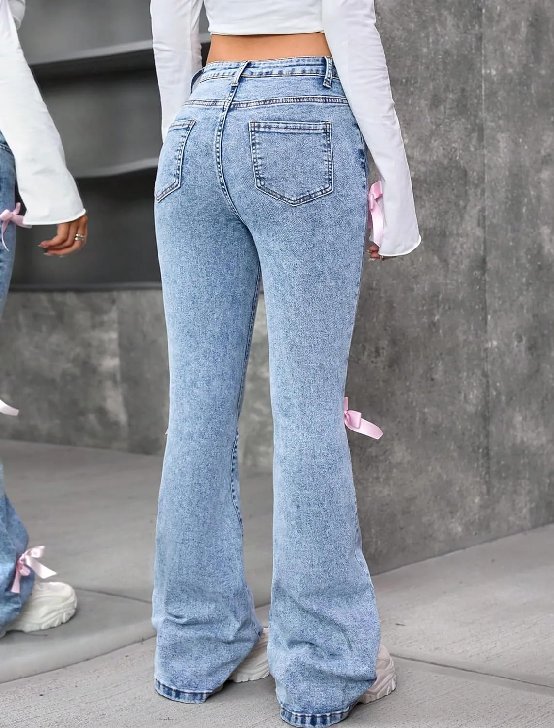Girls Jeans Flare/Bell Bottom Bow Jeans for Teen Girls High Waist Cute Y2K Stretch Denim Pants 13-16Y