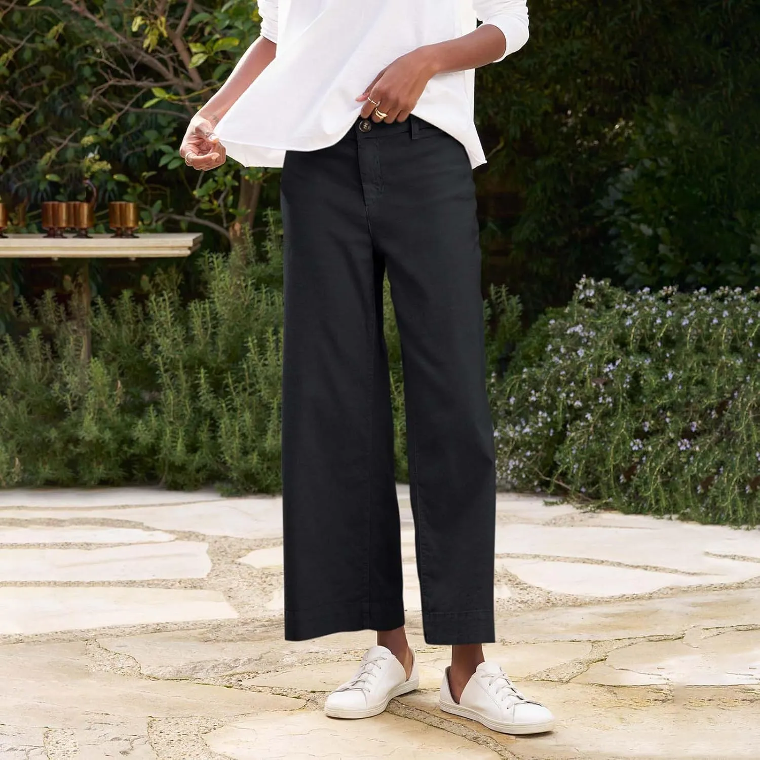GOFULY Linen Pants for Women Casual Wide Straight Leg High Rise Casual Palazzo Pants 2025 Summer Solid Trousers with Pockets