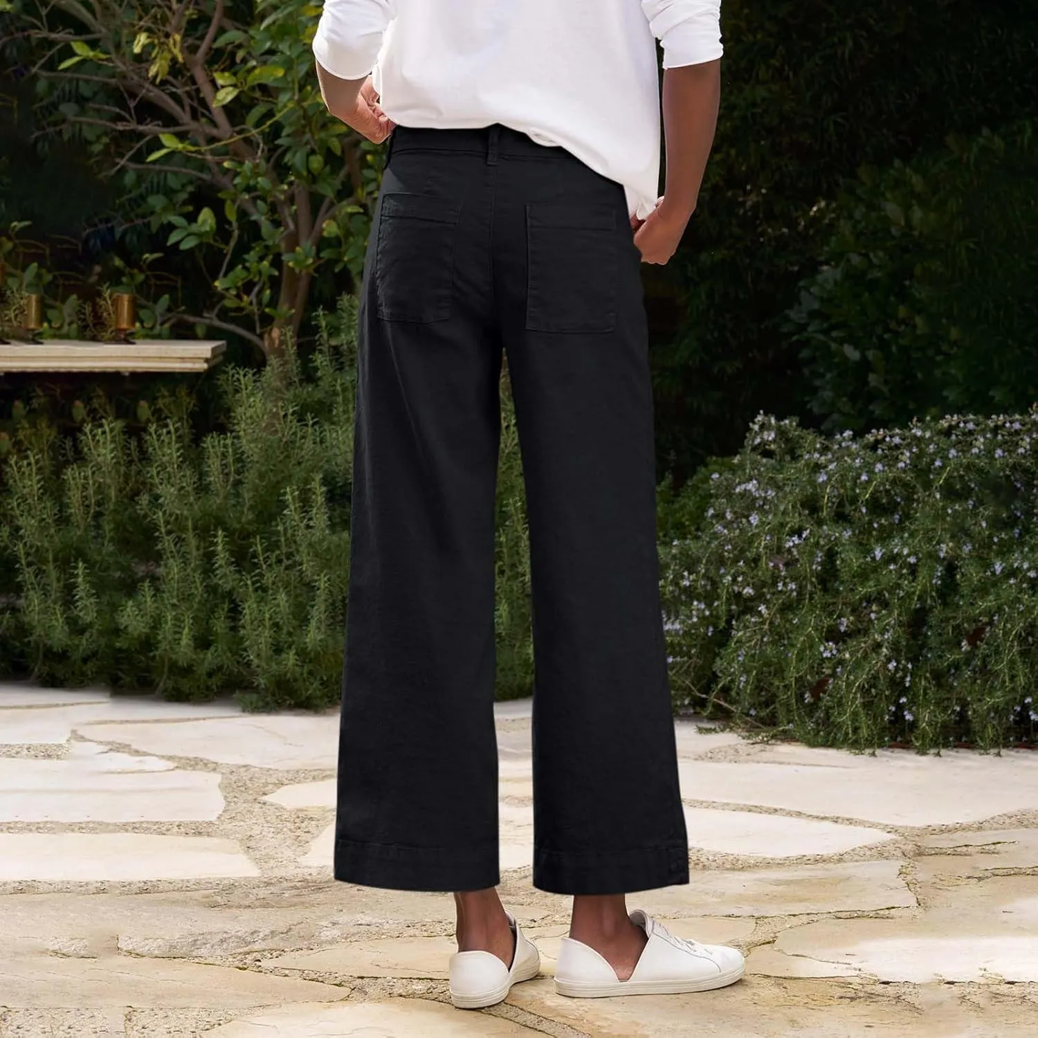 GOFULY Linen Pants for Women Casual Wide Straight Leg High Rise Casual Palazzo Pants 2025 Summer Solid Trousers with Pockets