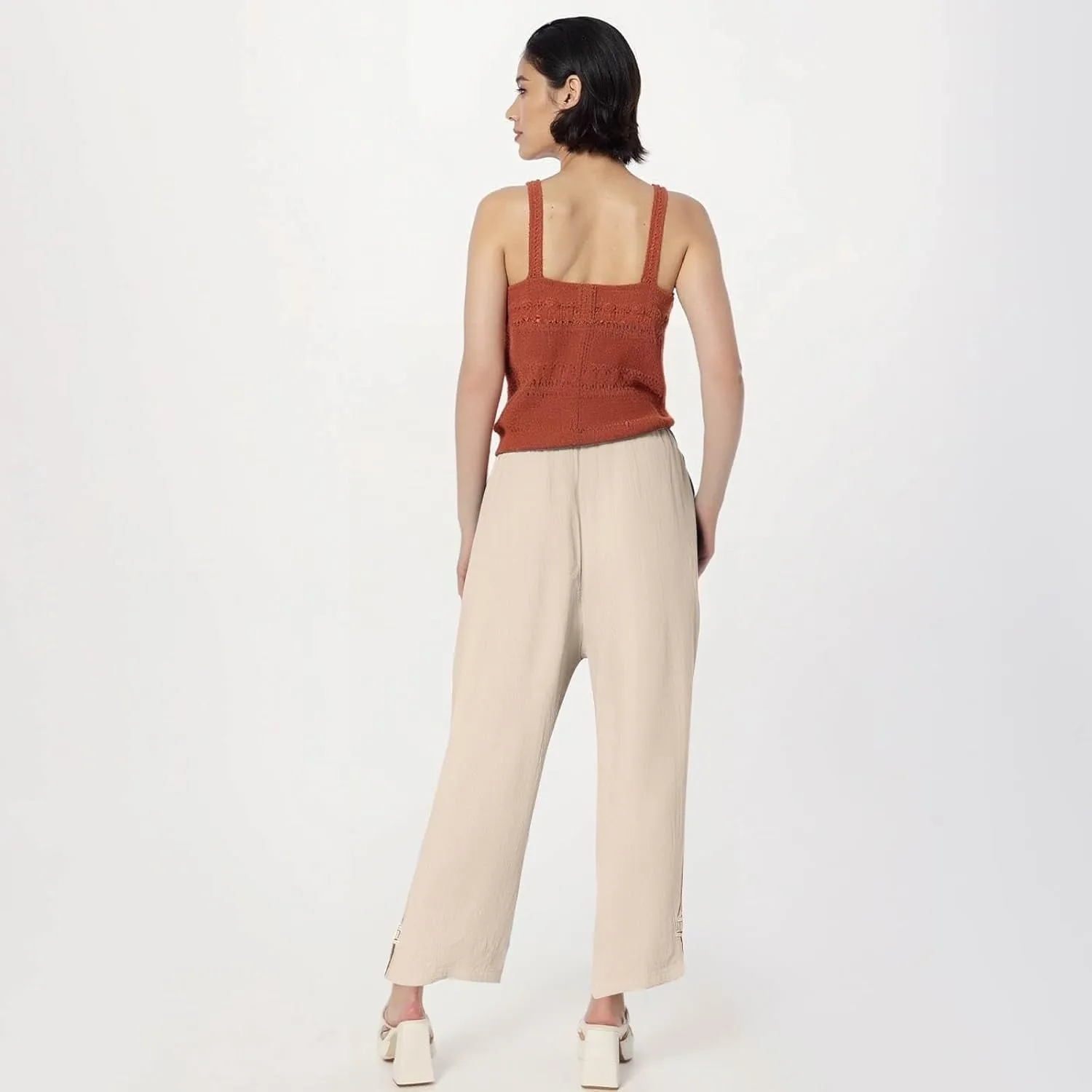 GOFULY Linen Pants for Women Summer 2025 Beach Elastic Waist Pants Wide Leg High Waisted with Pockets Loose Fit Solid Outfits