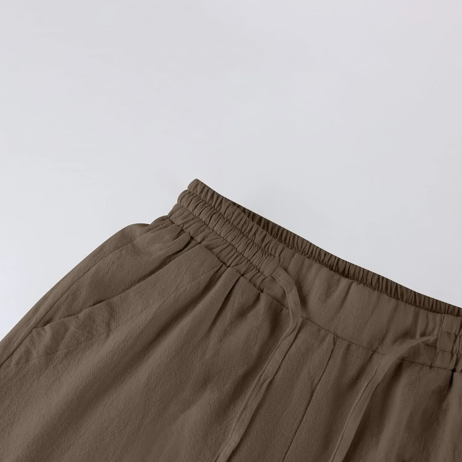 GOFULY Linen Pants Women Wide Leg Trendy High Waisted Pants Casual Drawstring Elastic Waist Baggy Solid Outfits with Pockets