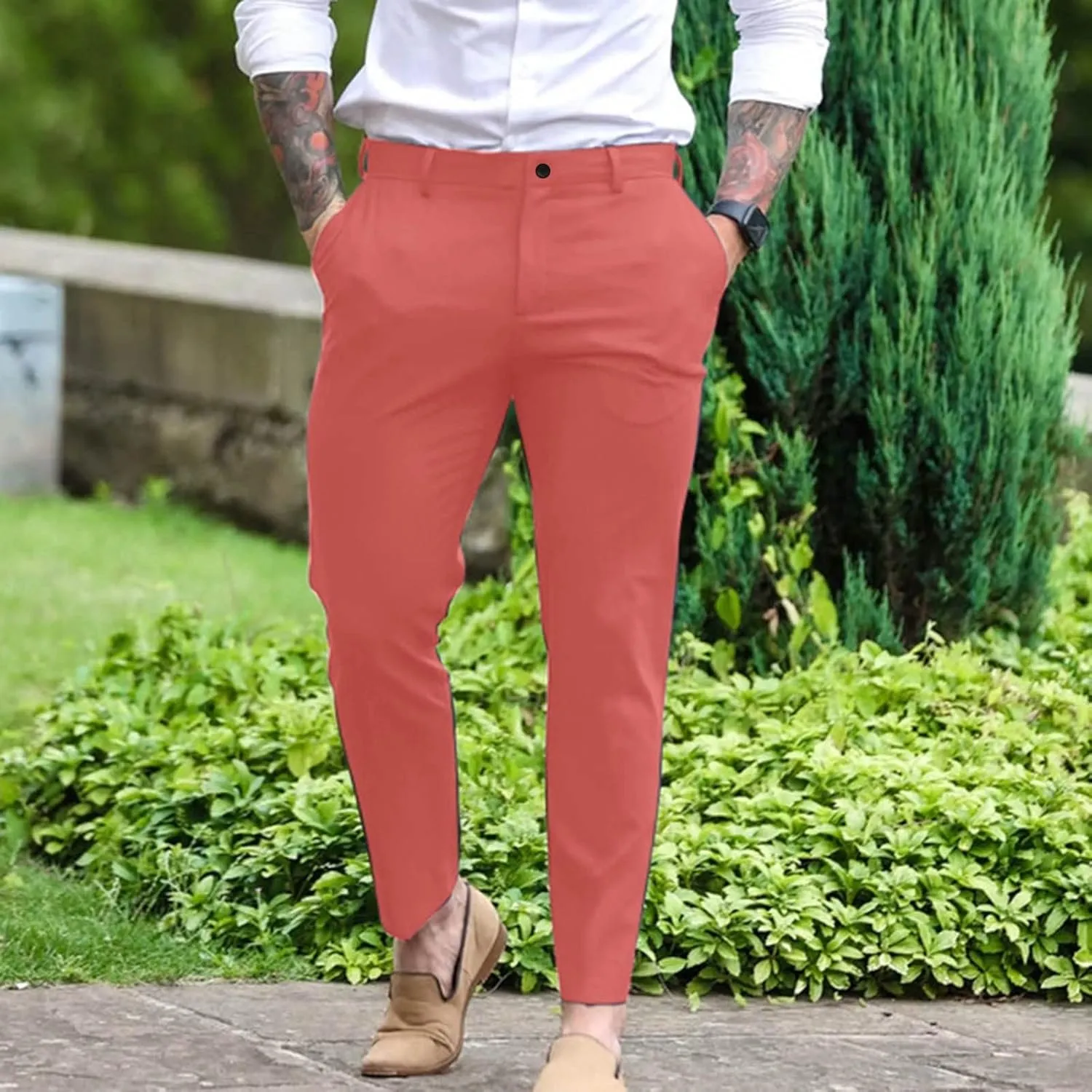 GOKKILRW Mens Slim Fit Dress Tapered Leg Pants Casual Business Office Work Pants Comfy Flat-Front Stretch Chino Golf Trousers