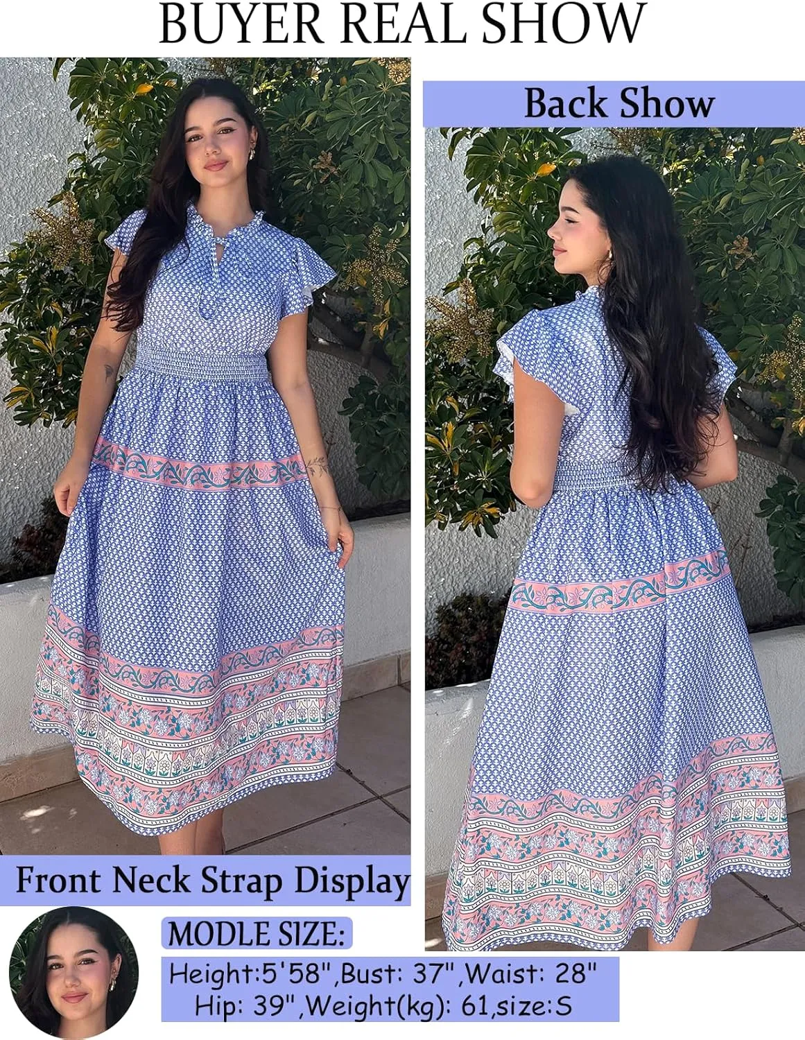 GRACE KARIN Women's Floral Boho Dress Hawaiian Dresse Short Sleeve V Neck Summer Beach Wedding Guest Swing Maxi Sundress