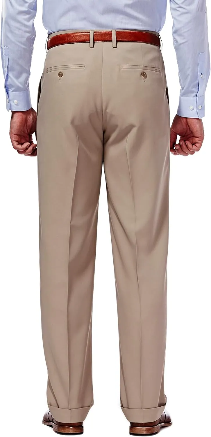 Haggar Mens Hidden Expandable Waistband Classic Fit Pleated Front Gabardine Dress Pant