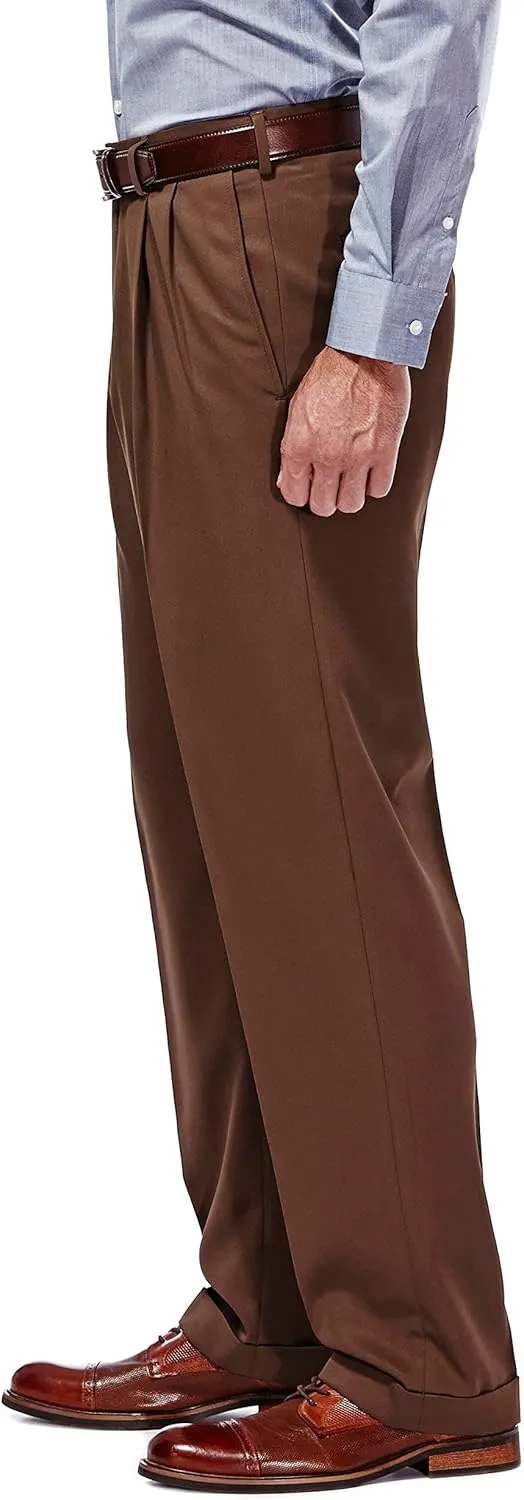 Haggar Mens Hidden Expandable Waistband Classic Fit Pleated Front Gabardine Dress Pant