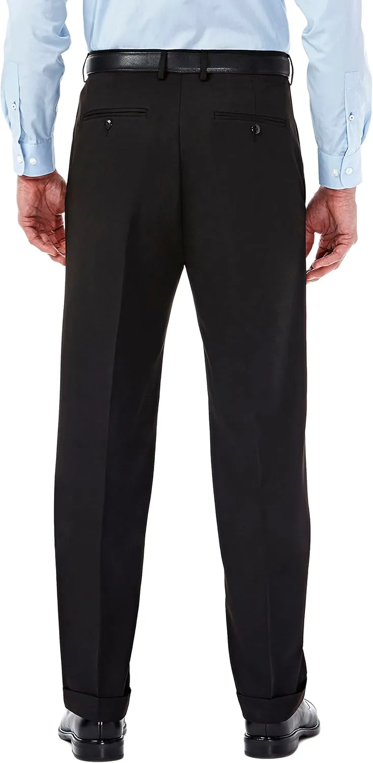 Haggar Mens Hidden Expandable Waistband Classic Fit Pleated Front Gabardine Dress Pant