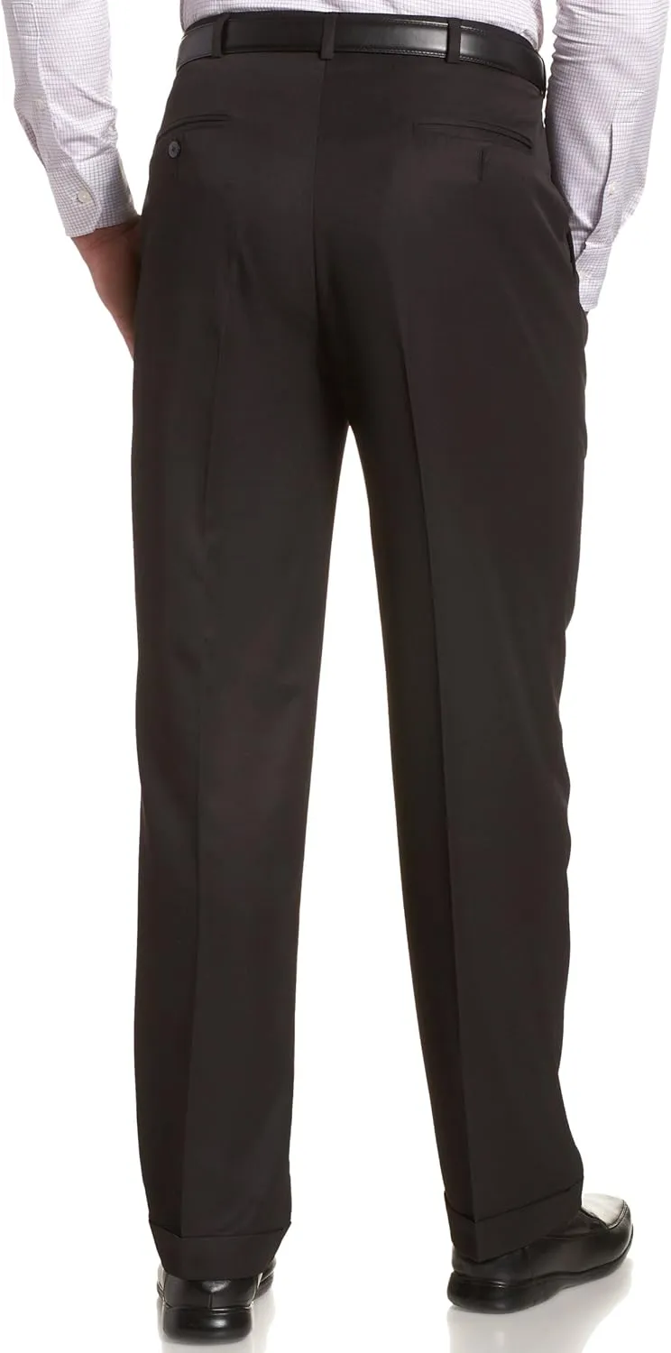 Haggar Mens Hidden Expandable Waistband Classic Fit Pleated Front Gabardine Dress Pant