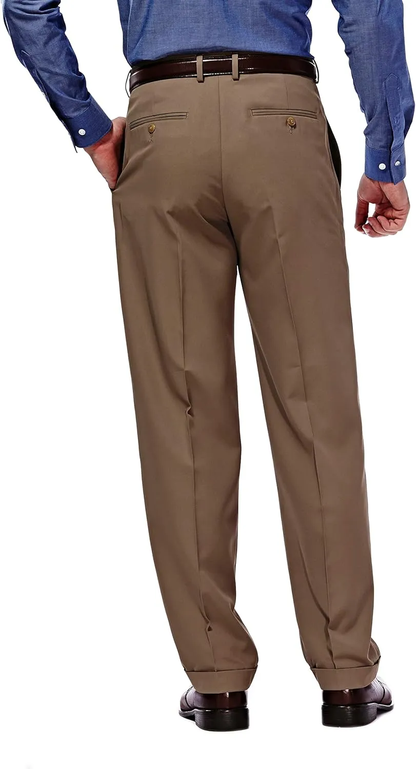 Haggar Mens Hidden Expandable Waistband Classic Fit Pleated Front Gabardine Dress Pant