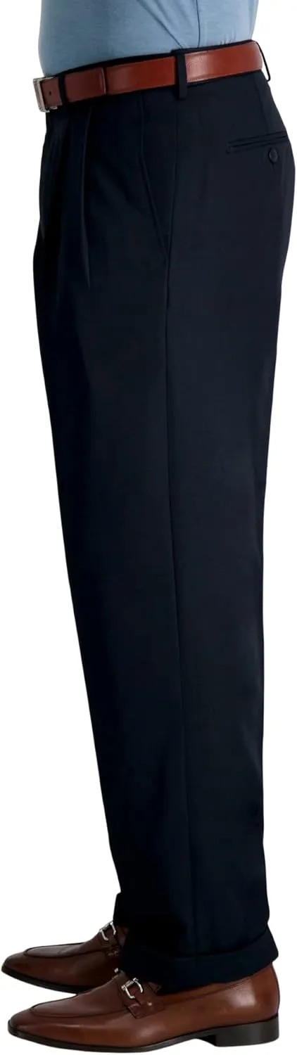 Haggar Mens Hidden Expandable Waistband Classic Fit Pleated Front Gabardine Dress Pant