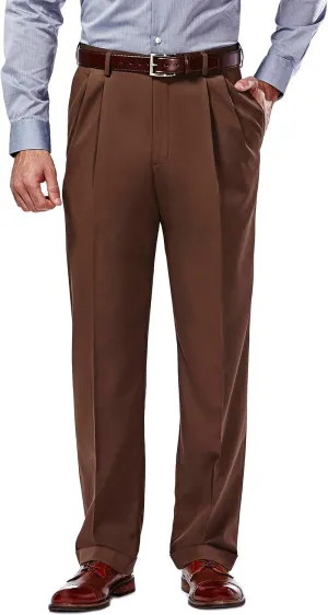 Haggar Mens Hidden Expandable Waistband Classic Fit Pleated Front Gabardine Dress Pant
