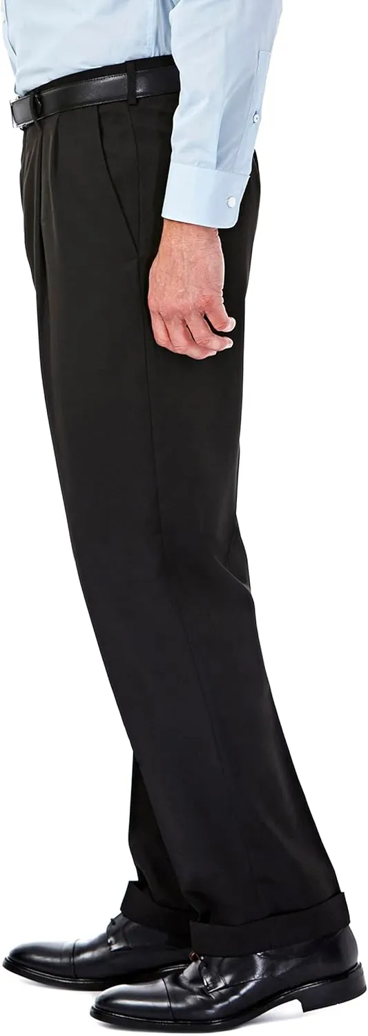 Haggar Mens Hidden Expandable Waistband Classic Fit Pleated Front Gabardine Dress Pant