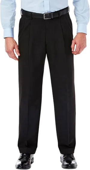Haggar Mens Hidden Expandable Waistband Classic Fit Pleated Front Gabardine Dress Pant
