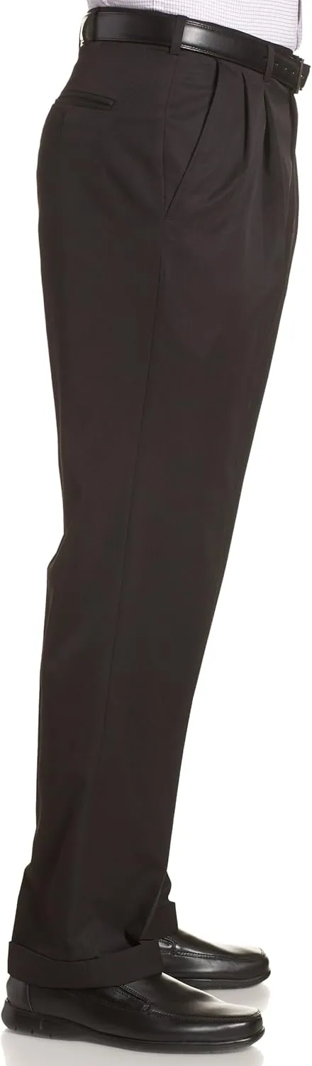 Haggar Mens Hidden Expandable Waistband Classic Fit Pleated Front Gabardine Dress Pant