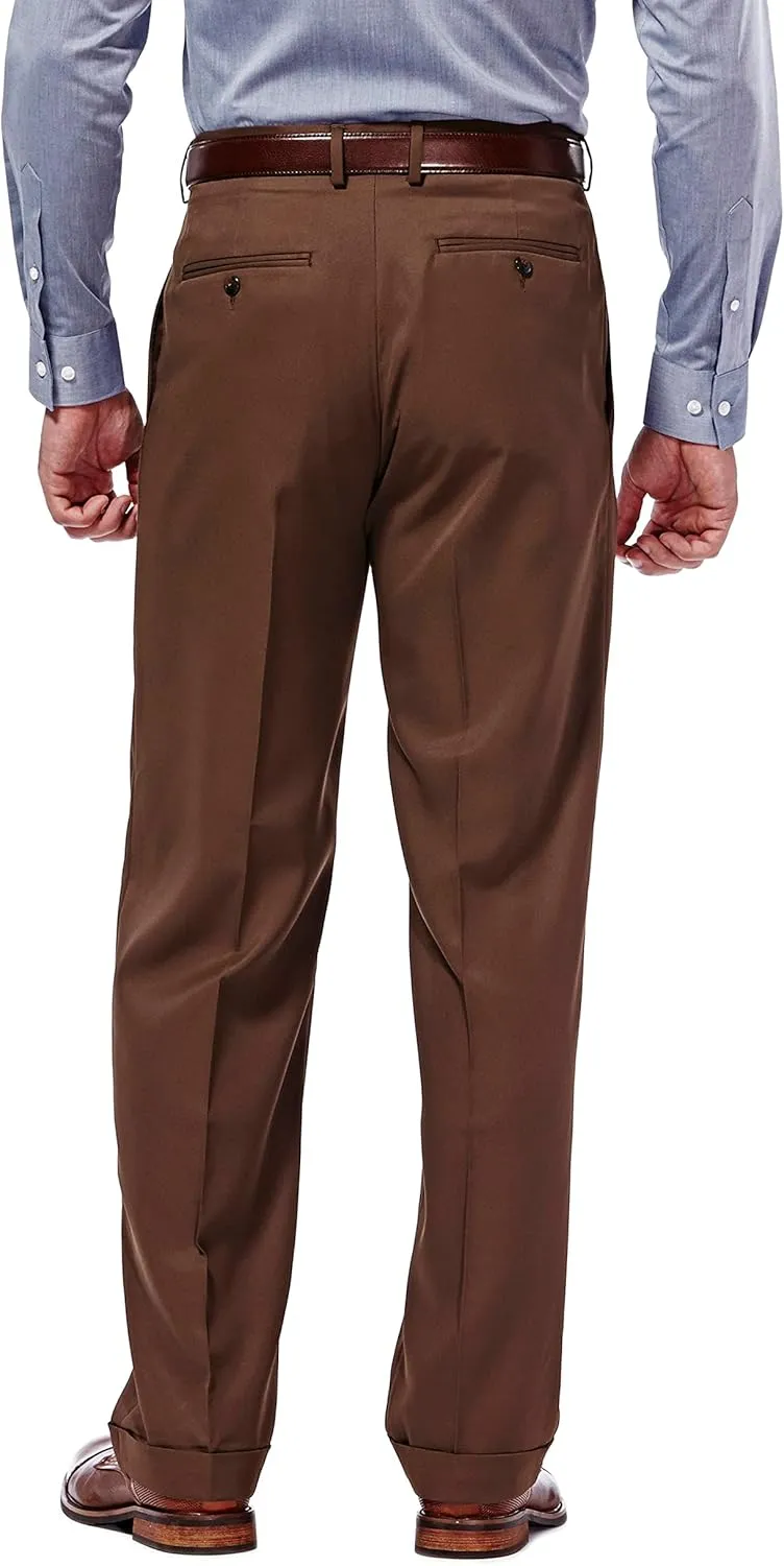 Haggar Mens Hidden Expandable Waistband Classic Fit Pleated Front Gabardine Dress Pant