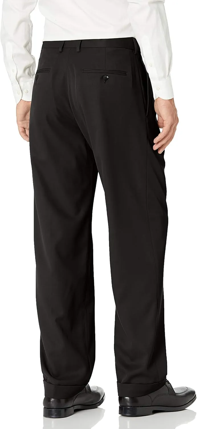 Haggar Mens Hidden Expandable Waistband Classic Fit Pleated Front Gabardine Dress Pant