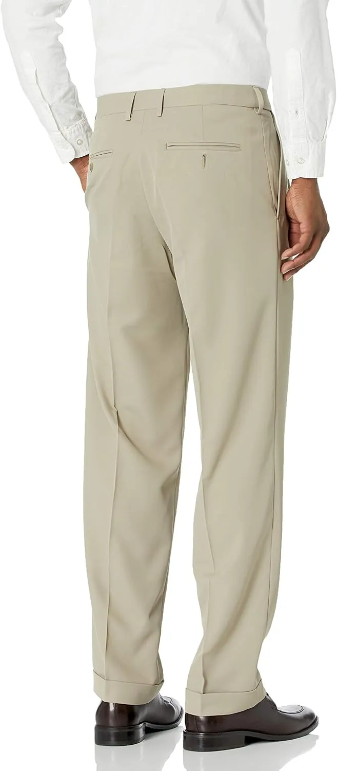 Haggar Mens Hidden Expandable Waistband Classic Fit Pleated Front Gabardine Dress Pant