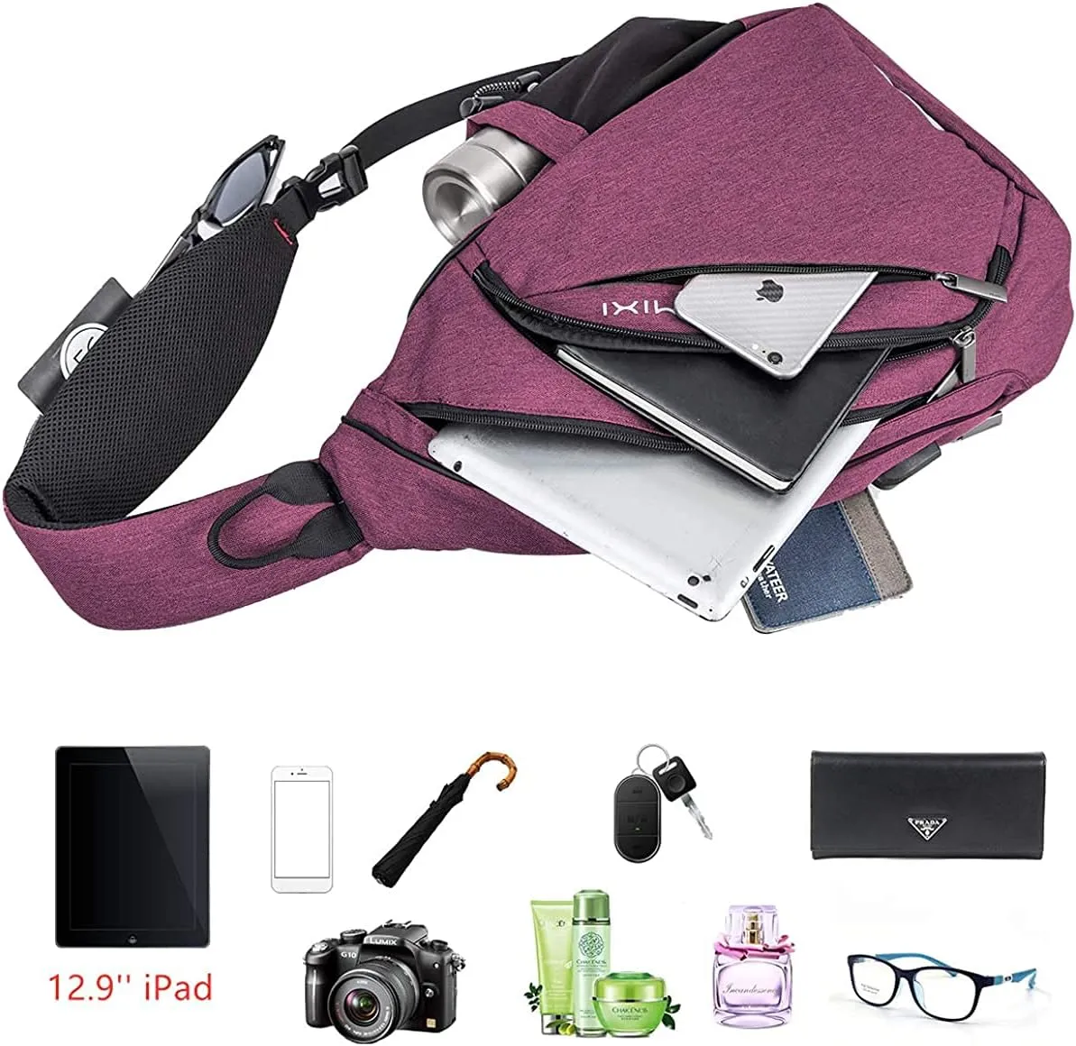 Hanke Sling Bag Men Backpack Unisex One Shoulder Bag Hiking Travel Backpack Crossbody with USB Port Versatile Casual Daypack