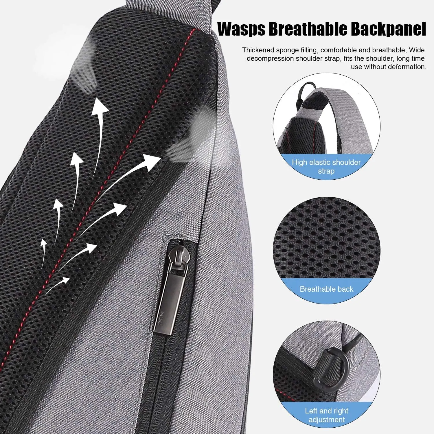 Hanke Sling Bag Men Backpack Unisex One Shoulder Bag Hiking Travel Backpack Crossbody with USB Port Versatile Casual Daypack