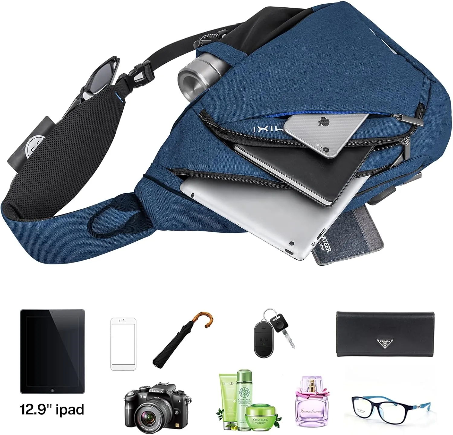 Hanke Sling Bag Men Backpack Unisex One Shoulder Bag Hiking Travel Backpack Crossbody with USB Port Versatile Casual Daypack