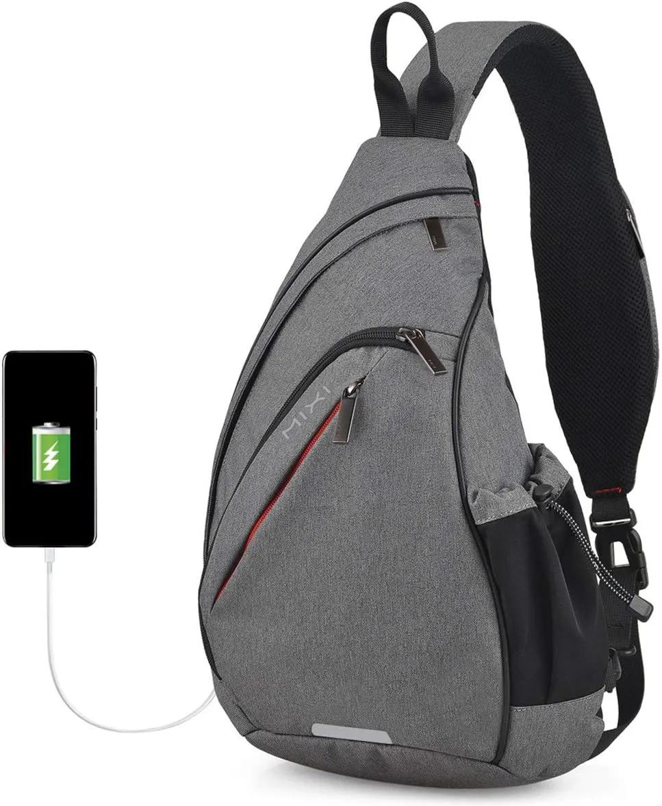 Hanke Sling Bag Men Backpack Unisex One Shoulder Bag Hiking Travel Backpack Crossbody with USB Port Versatile Casual Daypack