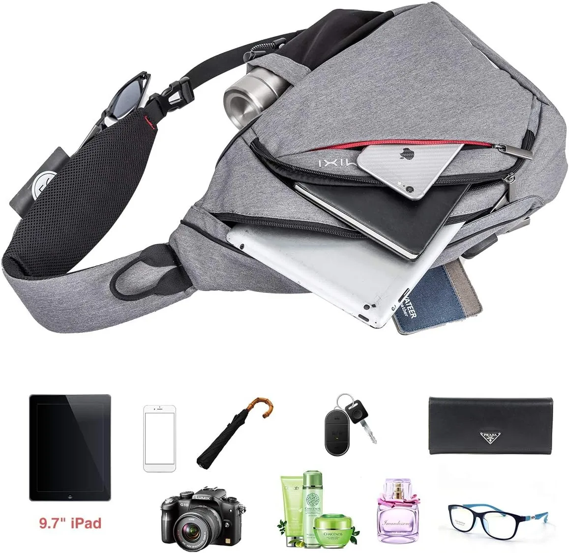 Hanke Sling Bag Men Backpack Unisex One Shoulder Bag Hiking Travel Backpack Crossbody with USB Port Versatile Casual Daypack