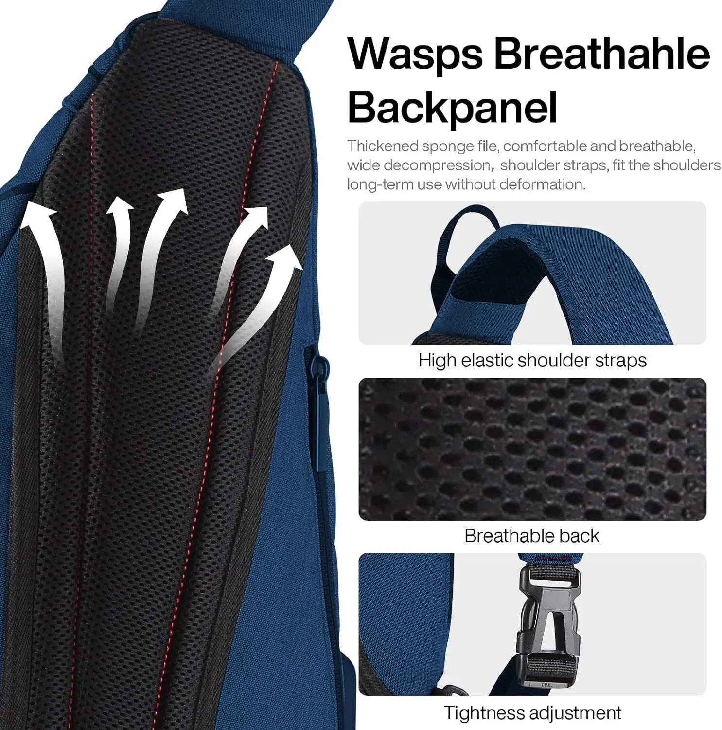Hanke Sling Bag Men Backpack Unisex One Shoulder Bag Hiking Travel Backpack Crossbody with USB Port Versatile Casual Daypack