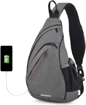 Hanke Sling Bag Men Backpack Unisex One Shoulder Bag Hiking Travel Backpack Crossbody with USB Port Versatile Casual Daypack