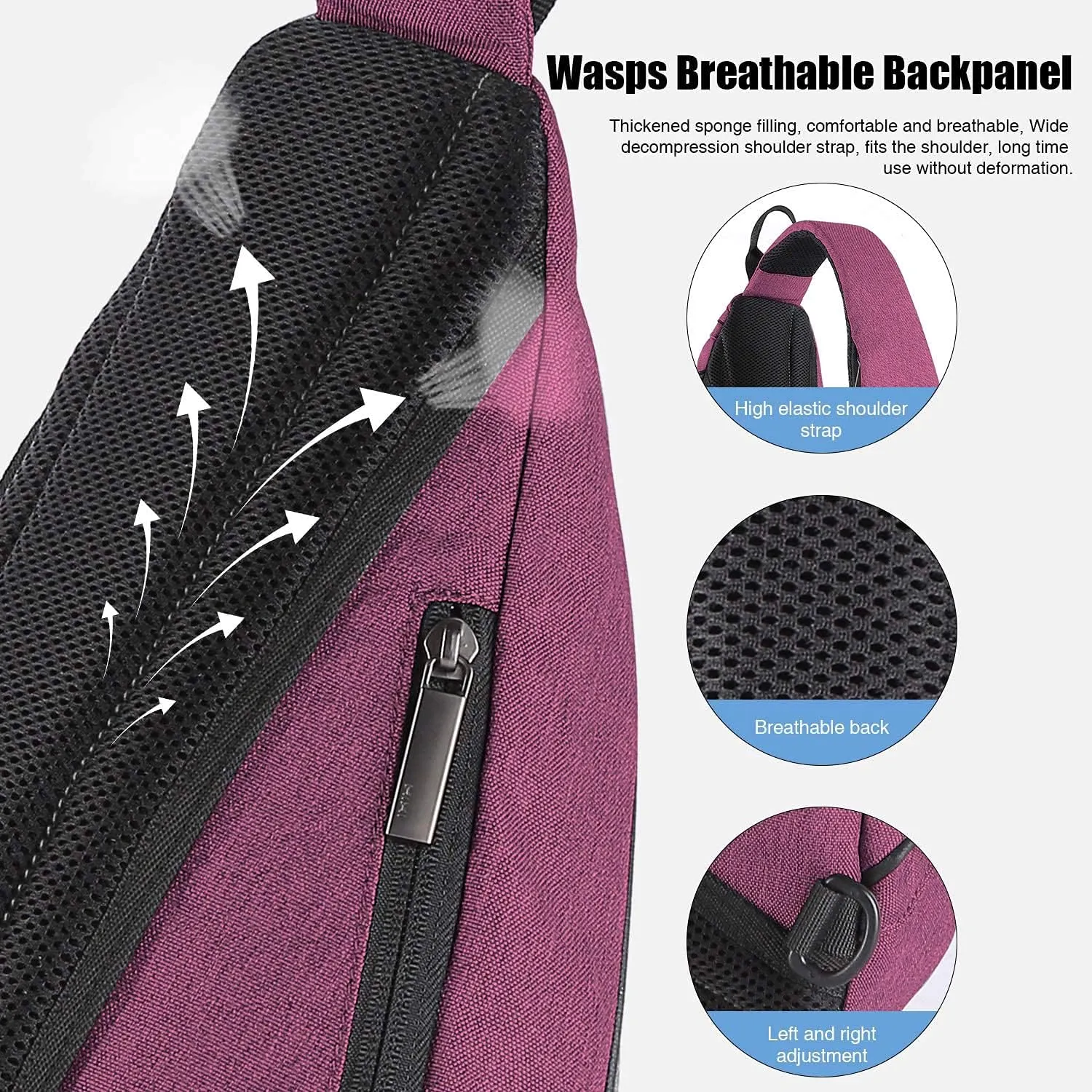 Hanke Sling Bag Men Backpack Unisex One Shoulder Bag Hiking Travel Backpack Crossbody with USB Port Versatile Casual Daypack