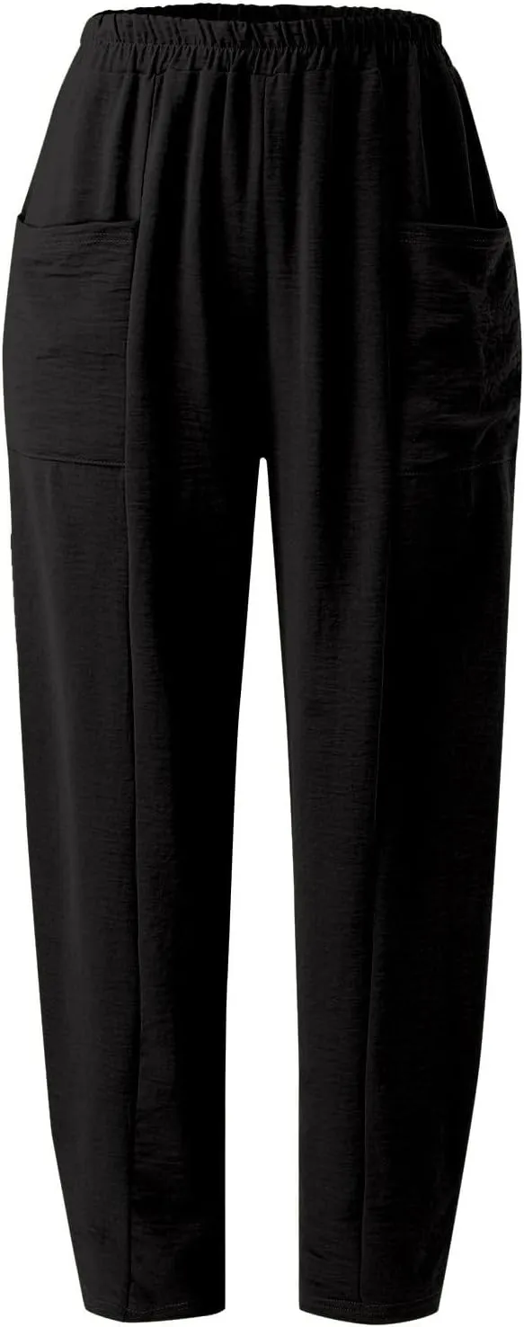 Harem Pants for Women Casual Comfy Cotton Lightweight Summer Beach Yoga Pants Elasitc Trousers Joggers with Pockets