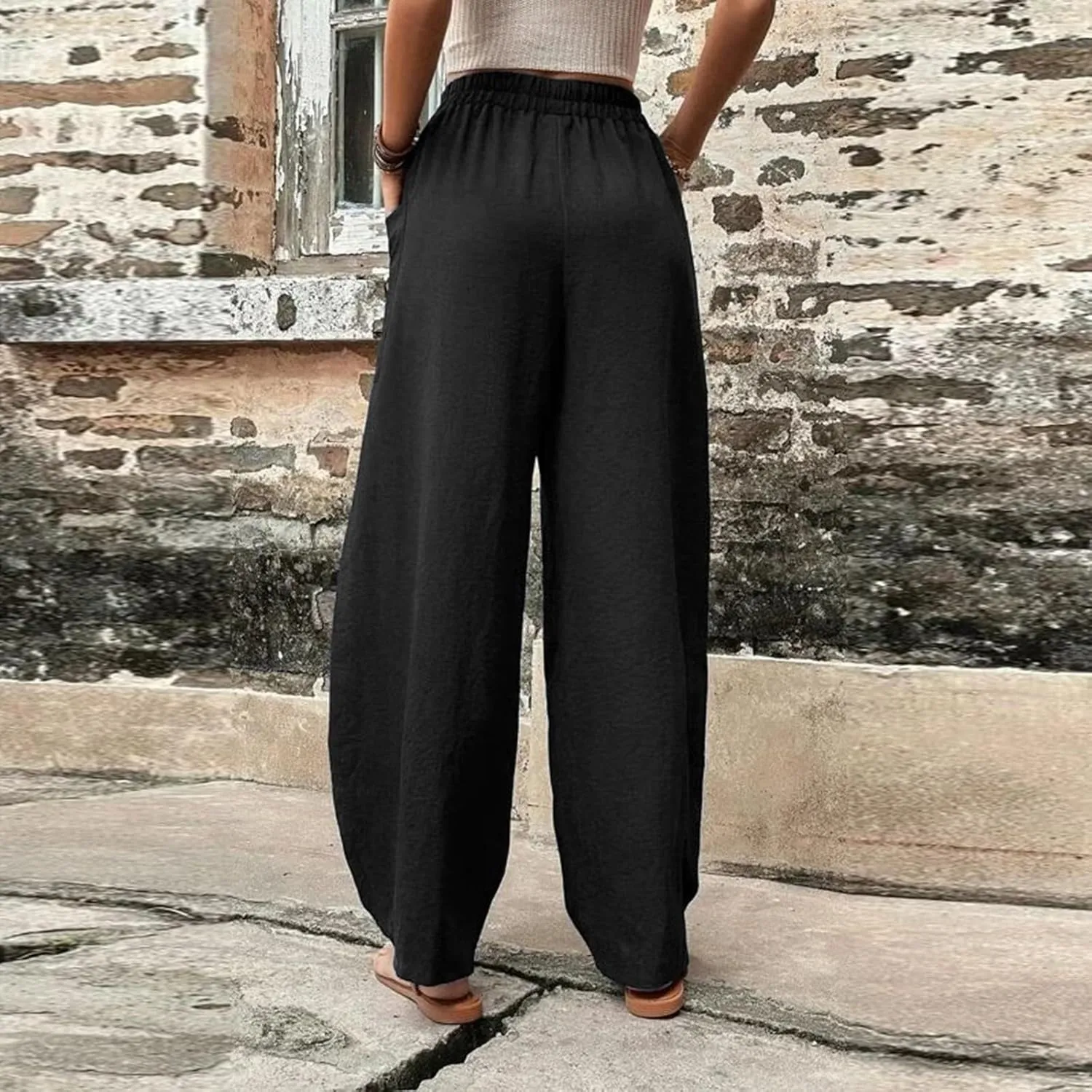 Harem Pants for Women Casual Comfy Cotton Lightweight Summer Beach Yoga Pants Elasitc Trousers Joggers with Pockets