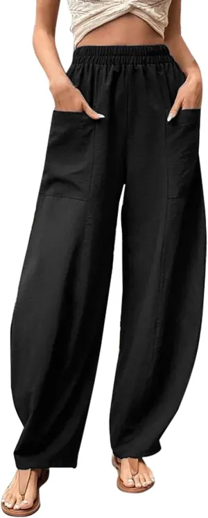 Harem Pants for Women Casual Comfy Cotton Lightweight Summer Beach Yoga Pants Elasitc Trousers Joggers with Pockets