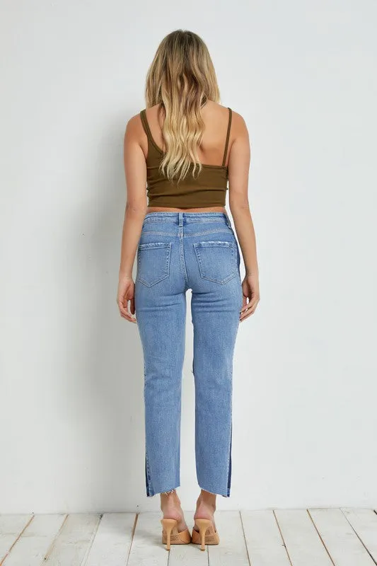 High Rise Color Block Jeans