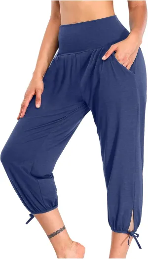 High Waist Capri Yoga Pants for Women Dressy Casual Tummy Control Crop Lounge Trousers Loose Comfy Workout Sweatpants