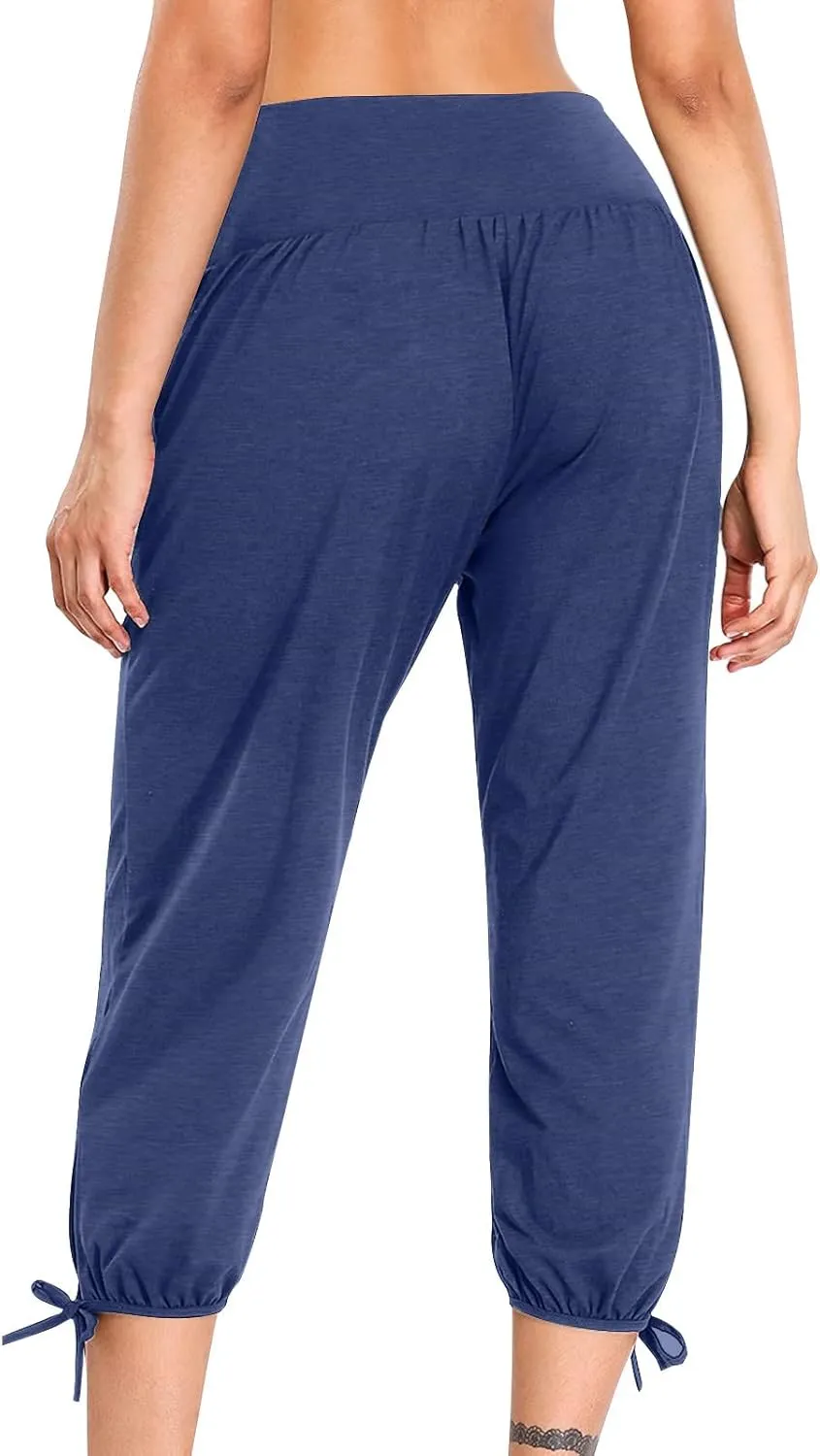 High Waist Capri Yoga Pants for Women Dressy Casual Tummy Control Crop Lounge Trousers Loose Comfy Workout Sweatpants