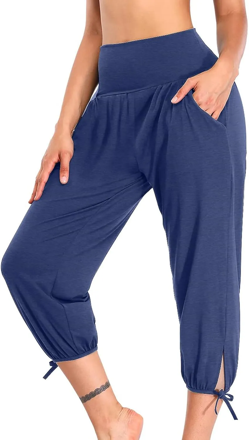 High Waist Capri Yoga Pants for Women Dressy Casual Tummy Control Crop Lounge Trousers Loose Comfy Workout Sweatpants