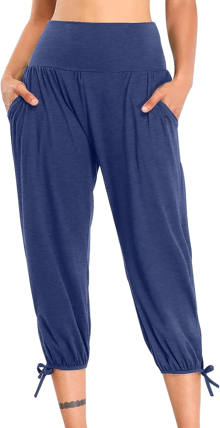 High Waist Capri Yoga Pants for Women Dressy Casual Tummy Control Crop Lounge Trousers Loose Comfy Workout Sweatpants