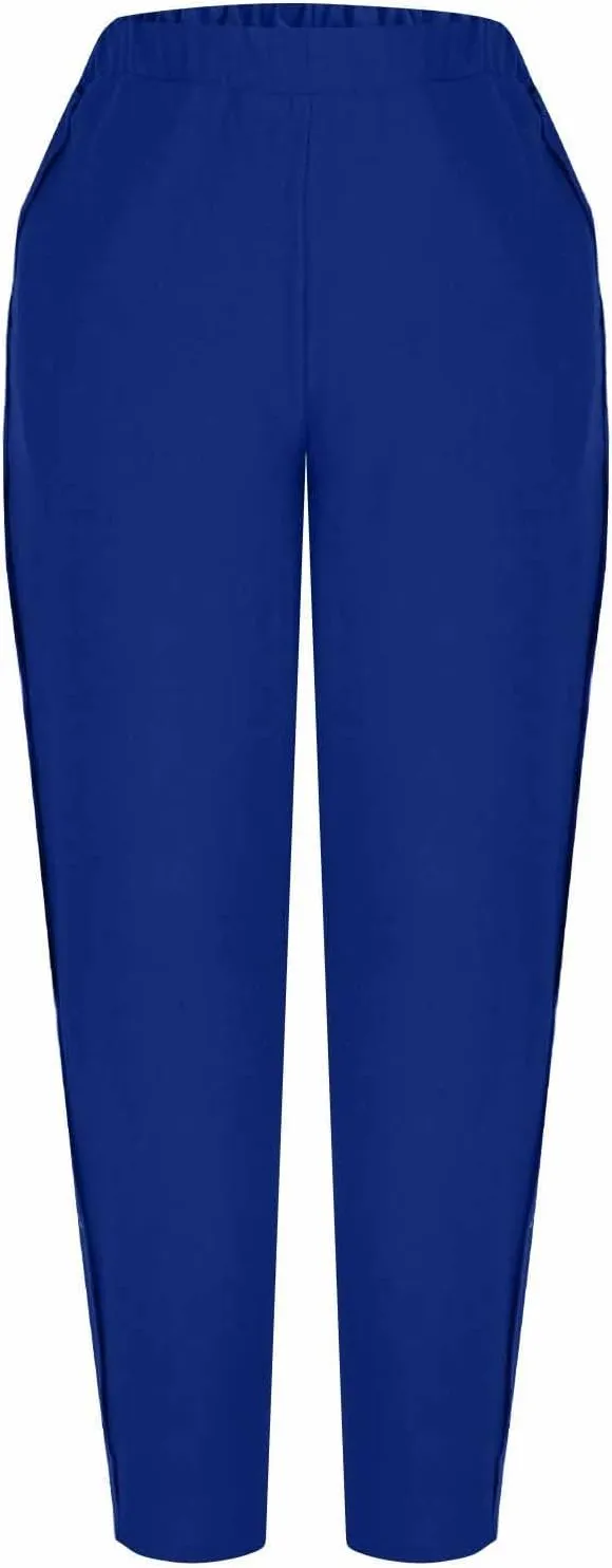 High Waisted Pants for Women Casual Linen Slacks Loose Wide Leg Trousers Side Button Elastic Waist Straight Pants