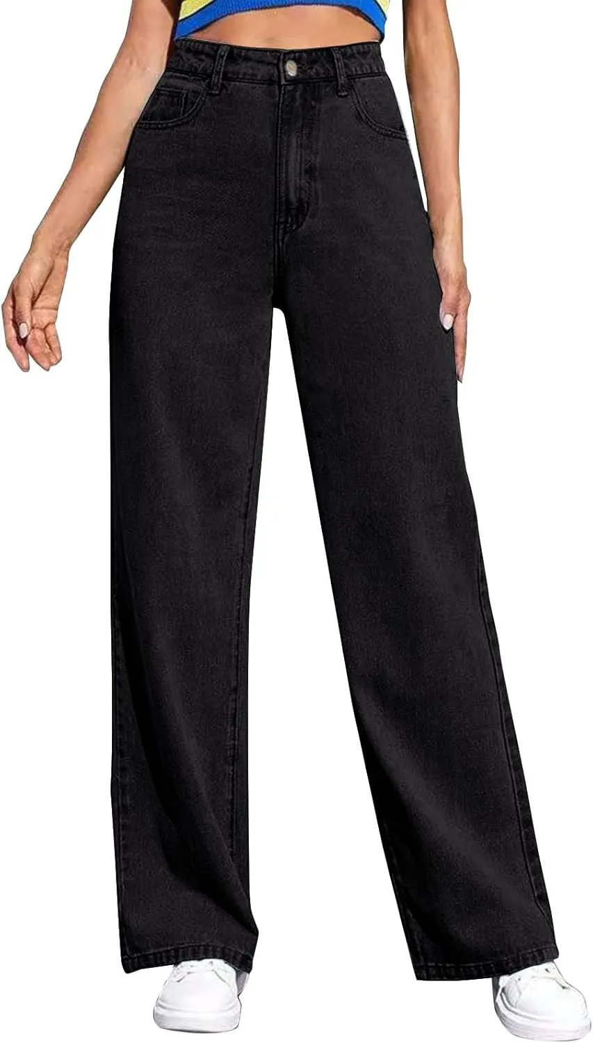 Hight Waisted Jeans for Women Trendy Casual Wide Leg Denim Sweatpants Plus Size Straight Leg Loose Fit Comfy Pants