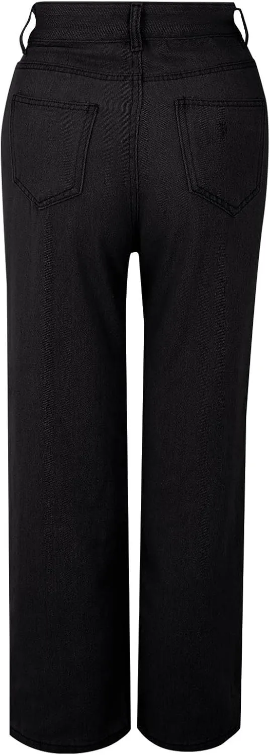 Hight Waisted Jeans for Women Trendy Casual Wide Leg Denim Sweatpants Plus Size Straight Leg Loose Fit Comfy Pants