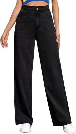 Hight Waisted Jeans for Women Trendy Casual Wide Leg Denim Sweatpants Plus Size Straight Leg Loose Fit Comfy Pants