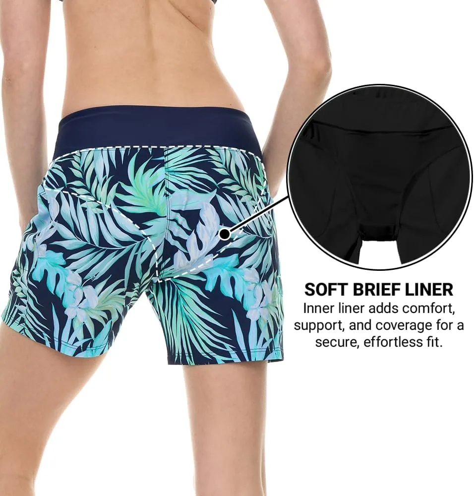 Hurley 5"/7" High Waisted Swim Shorts Women, Board Shorts with Pockets & Inner Liner, Quick Dry Swim Trunk, UPF 50 