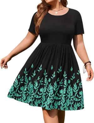 IN'VOLAND Plus Size Womens Summer Dresses Beach Casual Tshirt Floral Short Sleeve Loose Flowy Sundresses
