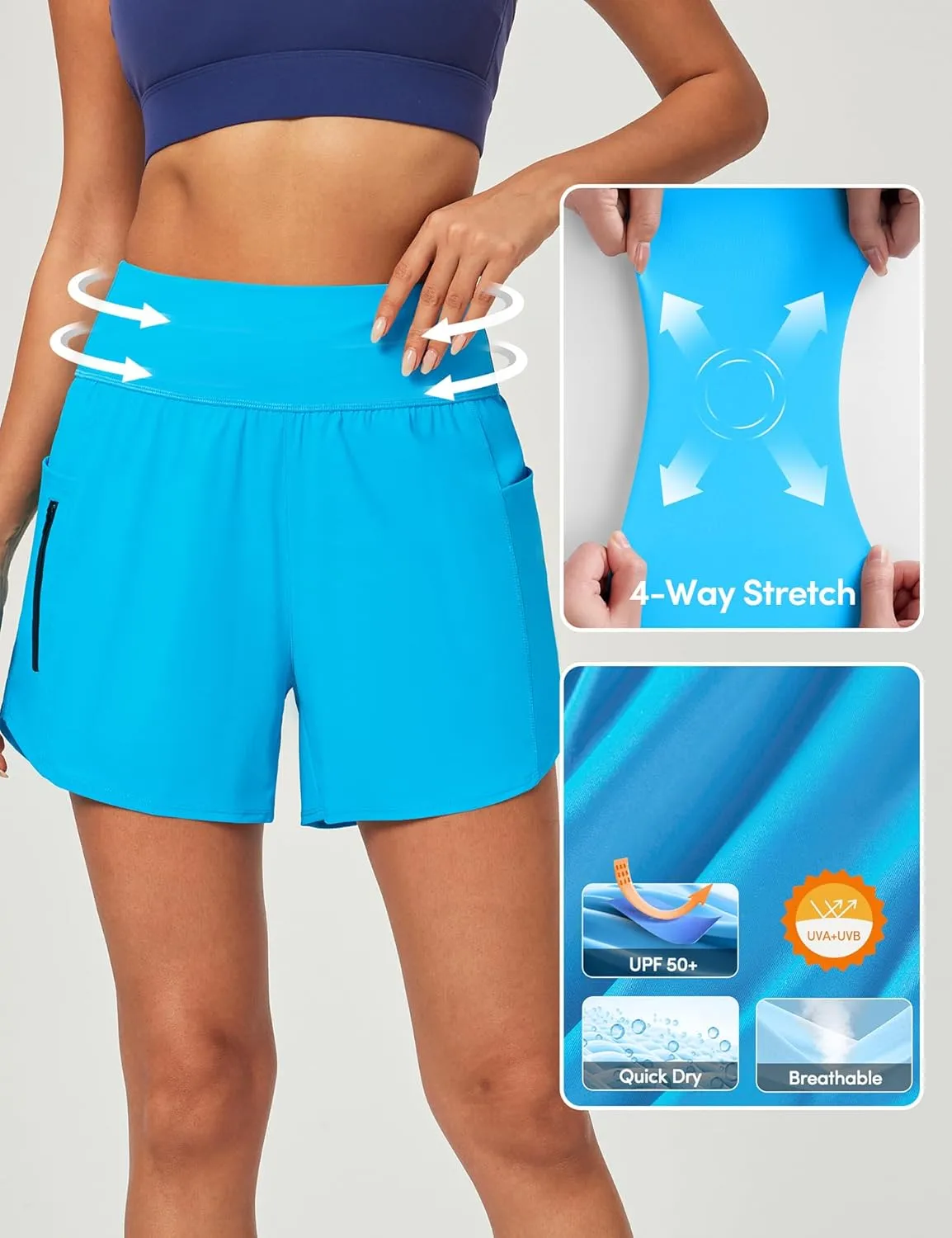 IUGA 5'' Swim Board Shorts Women High Waisted Beach Shorts for Women Quick Dry UPF 50  Swimsuit Bottoms with Liner