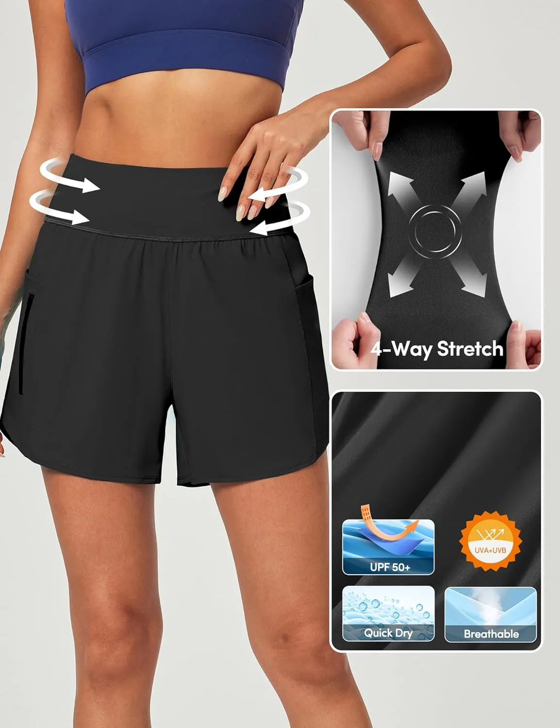 IUGA 5'' Swim Board Shorts Women High Waisted Beach Shorts for Women Quick Dry UPF 50  Swimsuit Bottoms with Liner