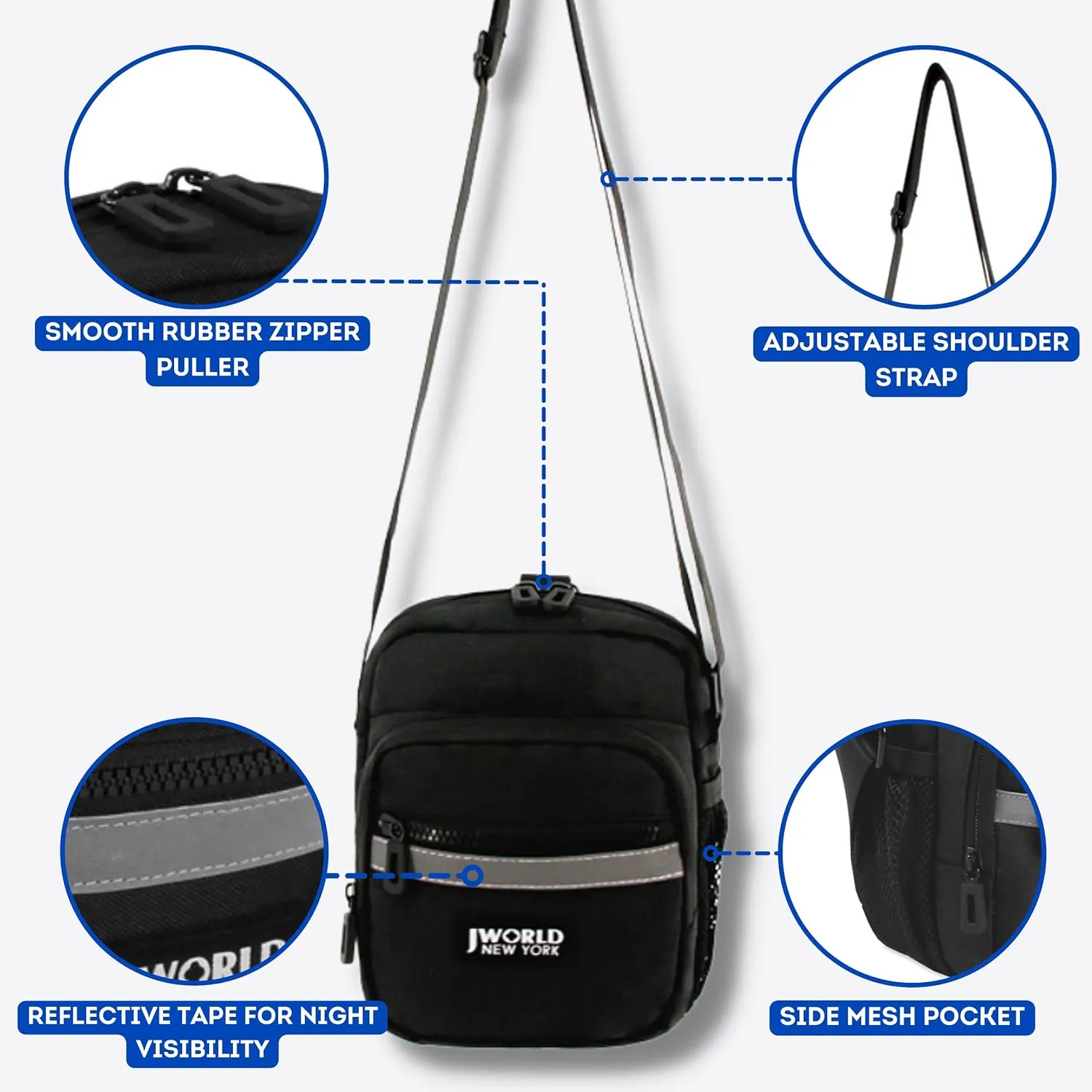 J World New York Crux Mens Crossbody Bag. Small Messenger Purse for Women, Black