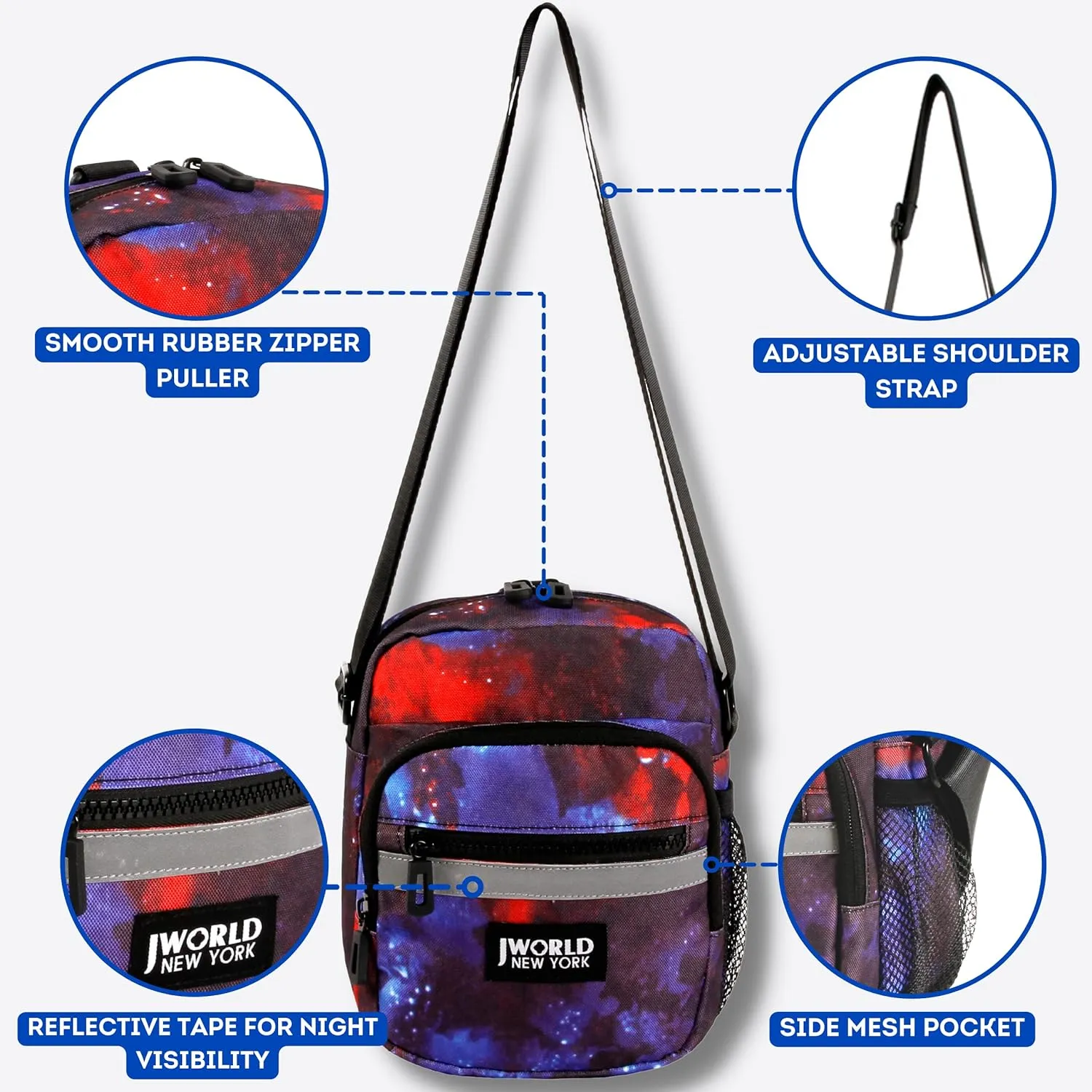 J World New York Crux Mens Crossbody Bag. Small Messenger Purse for Women, Galaxy