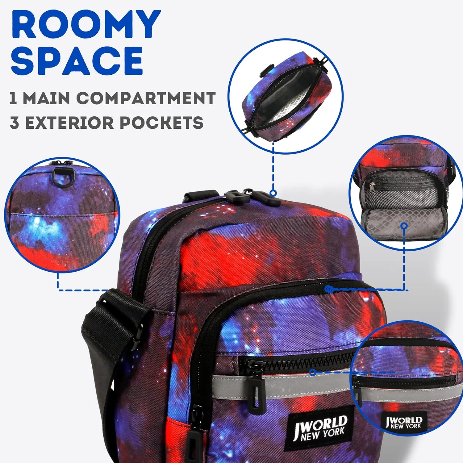 J World New York Crux Mens Crossbody Bag. Small Messenger Purse for Women, Galaxy
